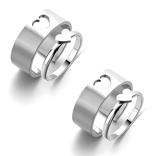 AVR JEWELS Combo of 2 Elegent Silver Plated Heart Couple Rings