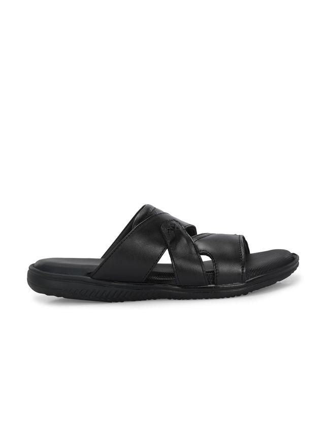 Men Cloud Nine Black Leather Slippers